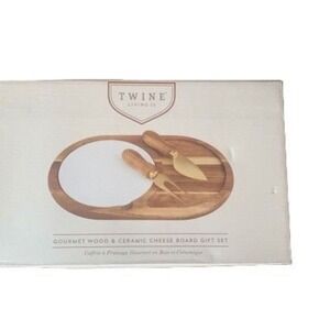 Twine Living Gourmet Acacia Wood Ceramic Cheese Board Knife Charcuterie Set New